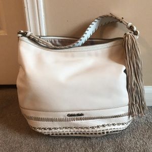Calvin Klein tan leather hobo bag with tassel
